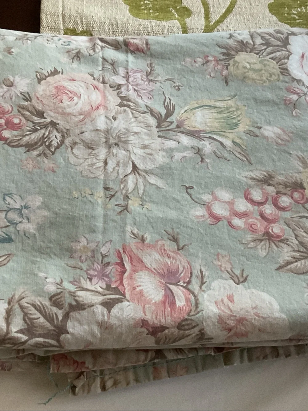 Vintage Ralph Lauren Sage Charlotte Foral QUEEN Flat Sheet- Rare, Made In USA